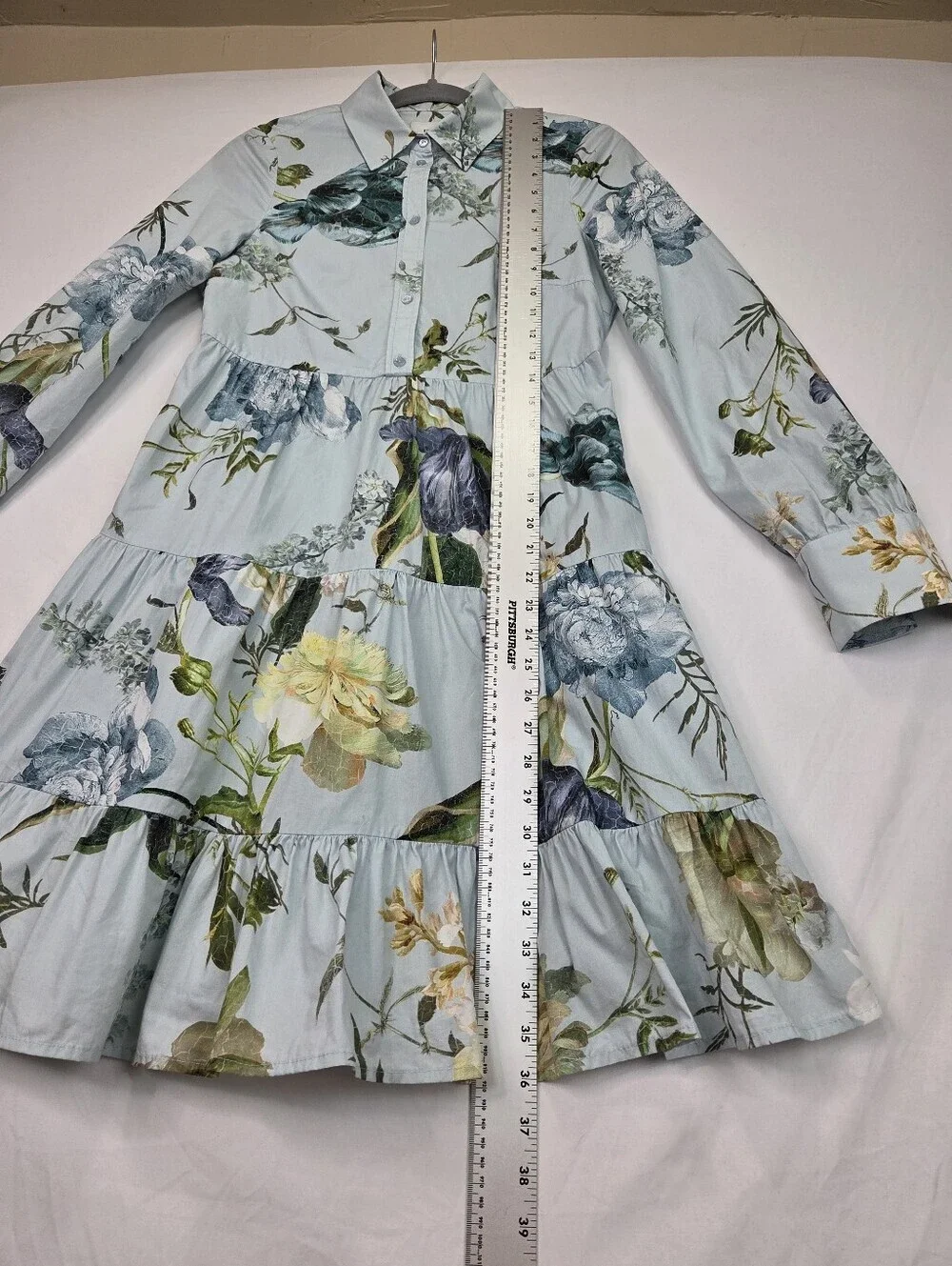 ERDEM‎ Abilene Floral Cotton Poplin Tiered Mini Shirt Dress Estimated Small